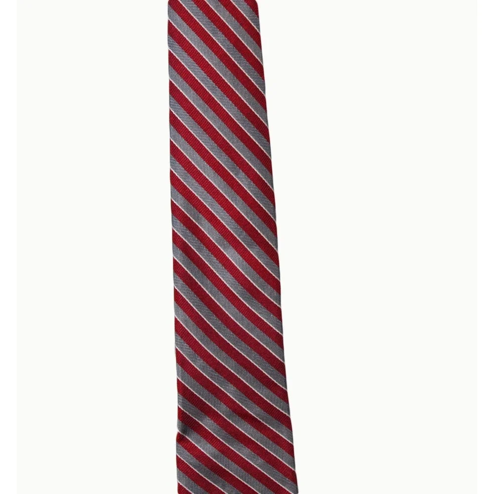 Lord & Taylor Boys Red Grey Diagonal Striped Necktie Formal Dress Tie 25 Inch